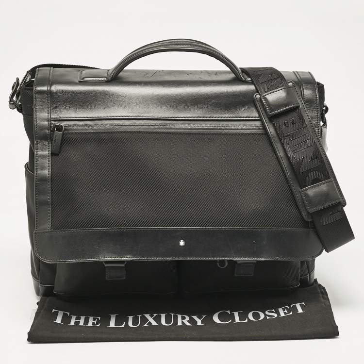 Pre Owned Montblanc Black Leather and Nylon Single Gusset Nightflight Briefcase