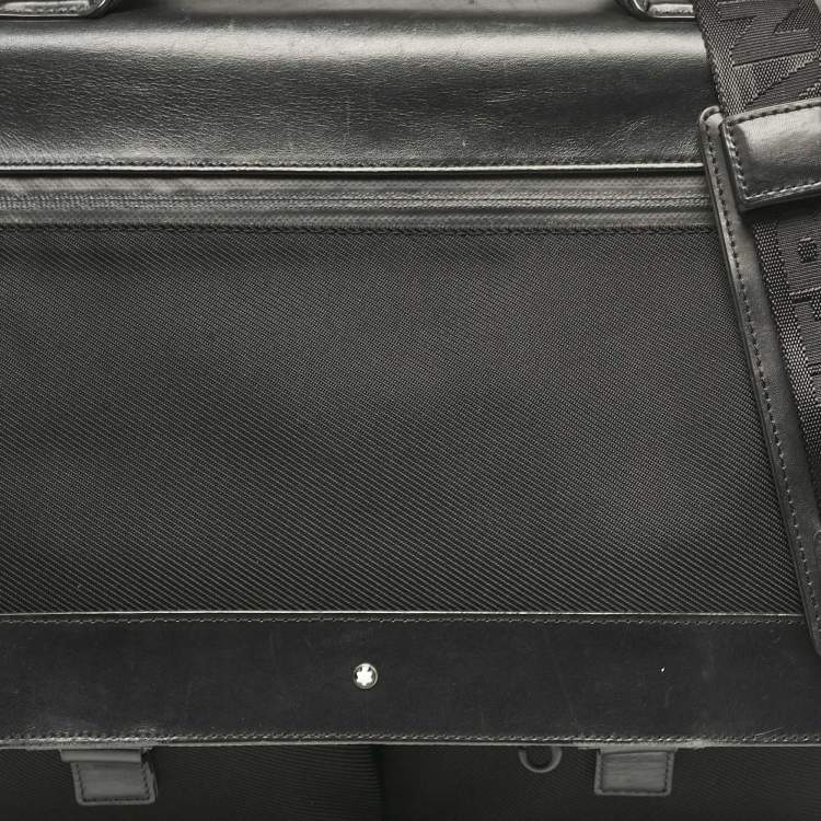 Pre Owned Montblanc Black Leather and Nylon Single Gusset Nightflight Briefcase