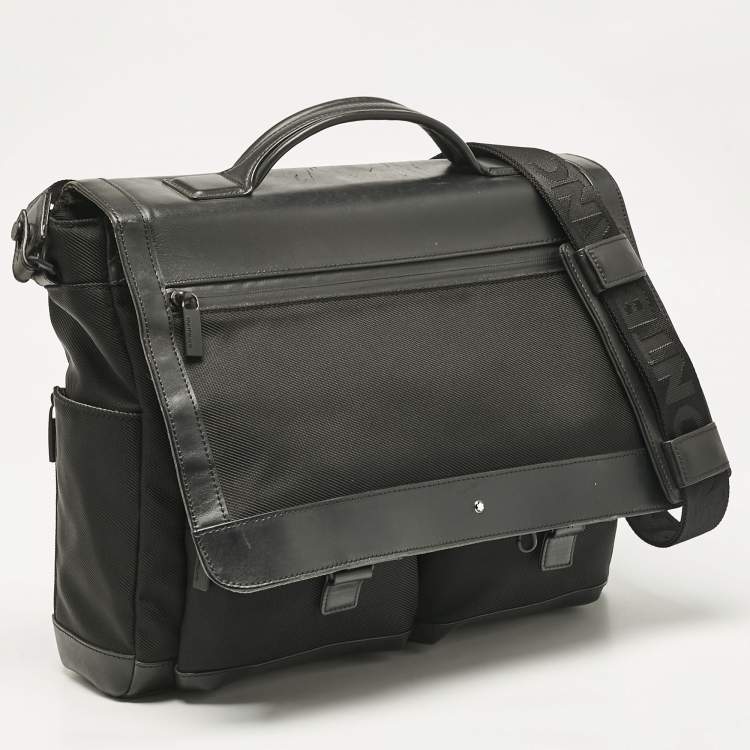 Pre Owned Montblanc Black Leather and Nylon Single Gusset Nightflight Briefcase