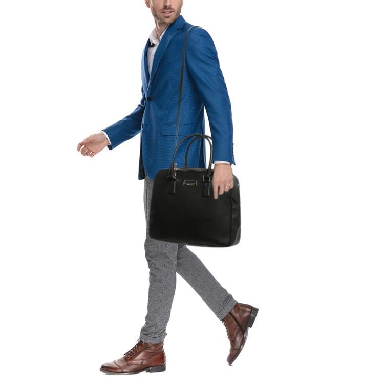 Pre Owned Montblanc Black Leather Laptop Briefcase Bag