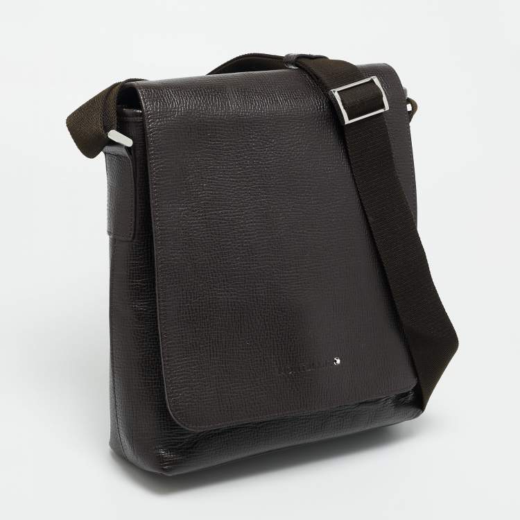 Pre Owned Montblanc Dark Brown Leather Meisterstuck North South Messenger Bag