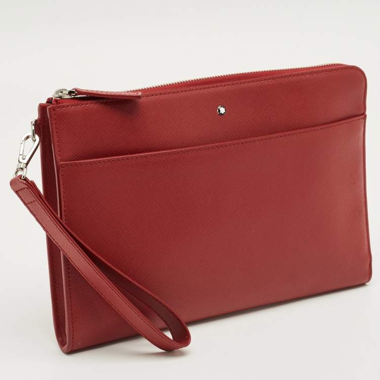 Pre Owned Montblanc Red Leather Meisterstuck Wristlet Pouch