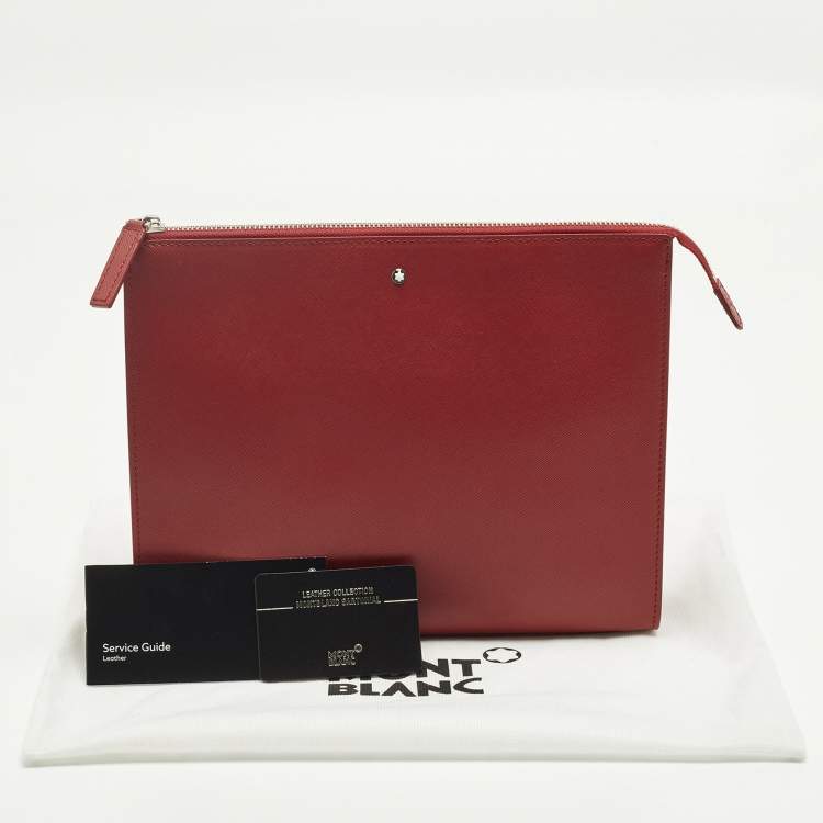 Pre Owned Montblanc Sactorial Red Leather Zip Pouch