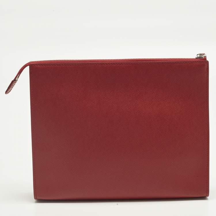Pre Owned Montblanc Sactorial Red Leather Zip Pouch