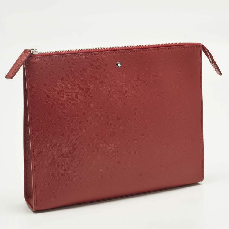 Pre Owned Montblanc Sactorial Red Leather Zip Pouch