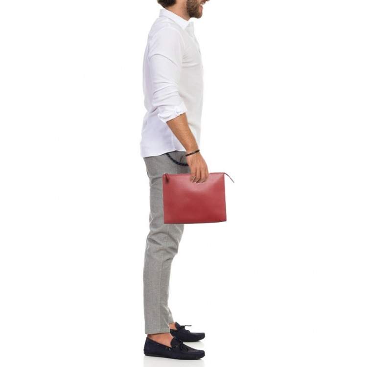 Pre Owned Montblanc Sactorial Red Leather Zip Pouch
