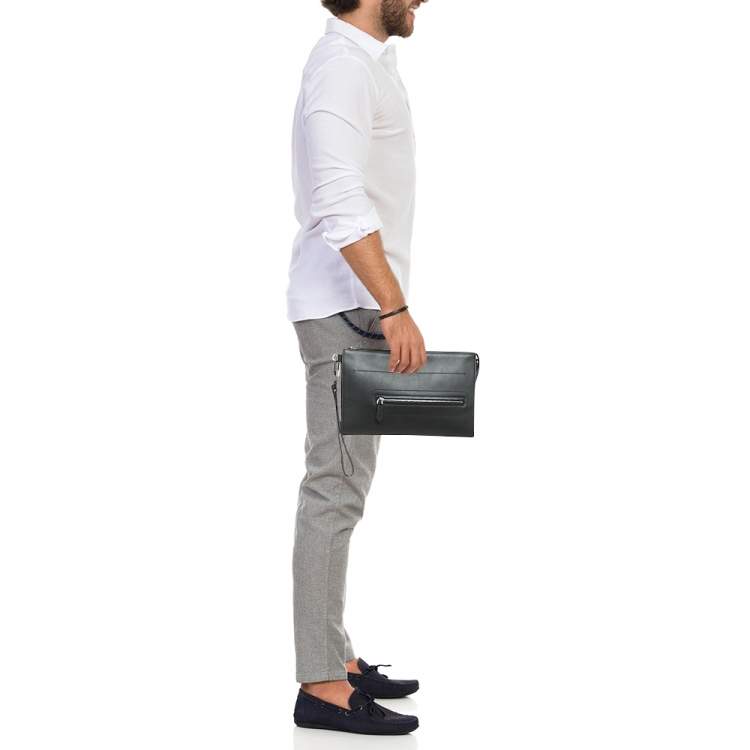 Pre Owned Montblanc Meisterstuck Selection Black Leather Wristlet Pouch