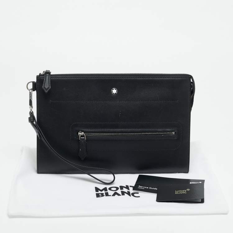 Pre Owned Montblanc Meisterstuck Selection Black Leather Wristlet Pouch