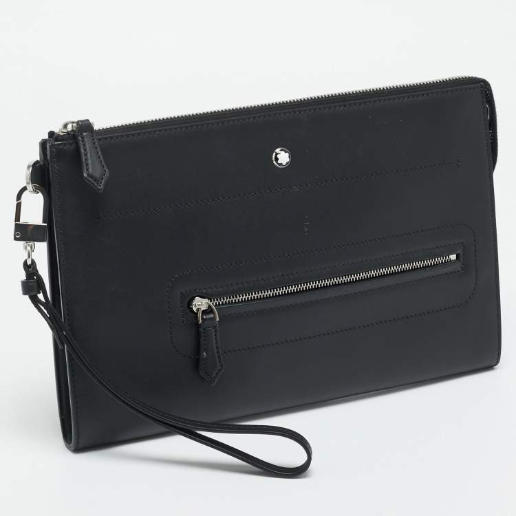 Pre Owned Montblanc Meisterstuck Selection Black Leather Wristlet Pouch