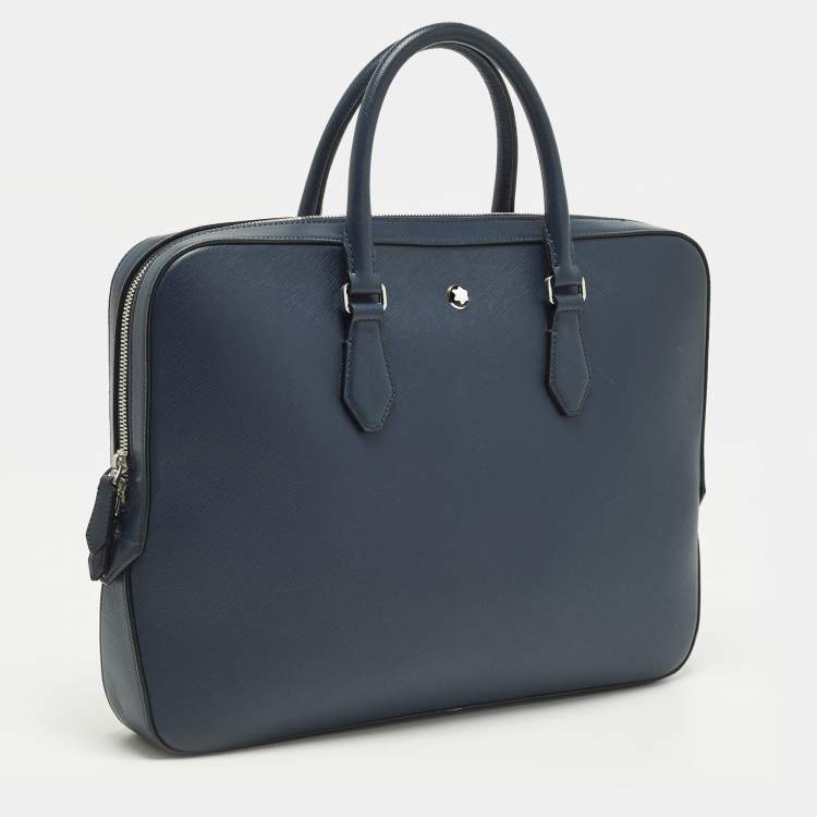 Pre Owned Montblanc Sartorial Navy Blue Leather Document Briefcase