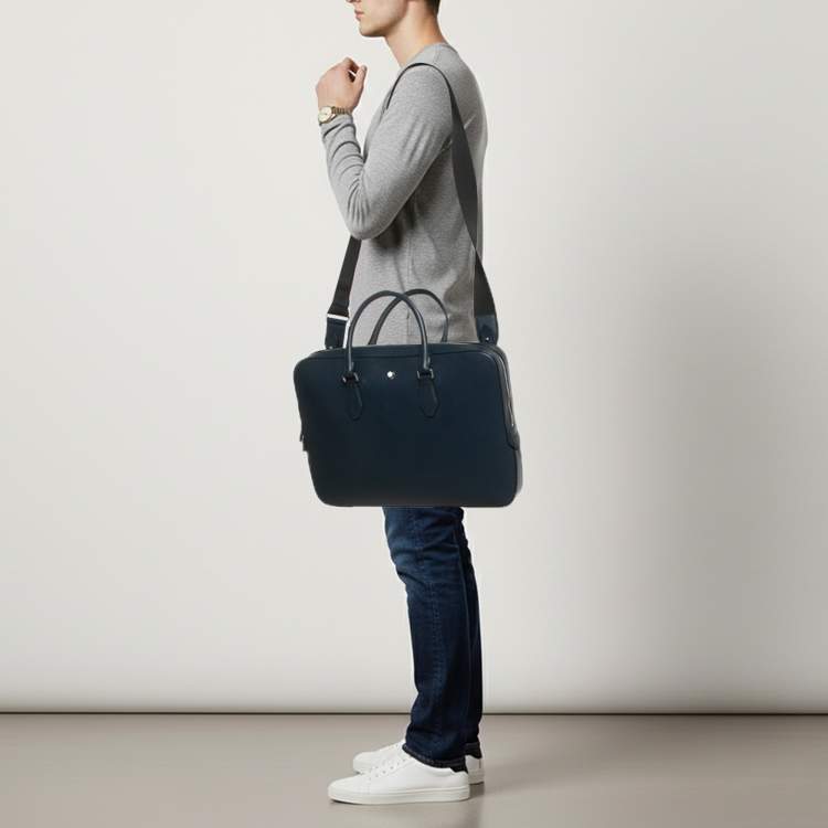 Pre Owned Montblanc Sartorial Navy Blue Leather Document Briefcase