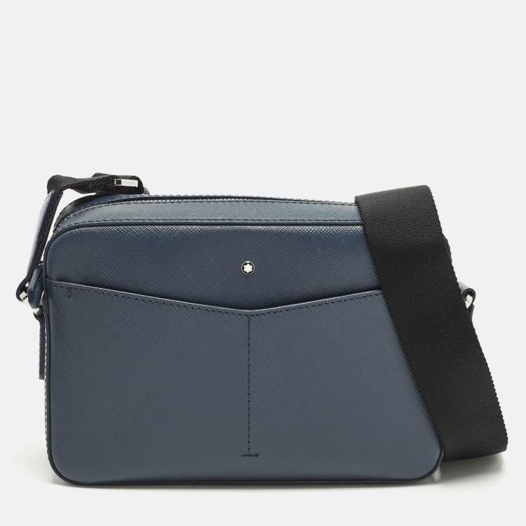 Pre Owned Montblanc Top Zip Sartorial Navy Blue Leather Messenger Bag