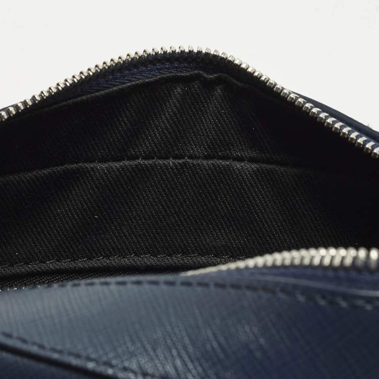 Pre Owned Montblanc Top Zip Sartorial Navy Blue Leather Messenger Bag