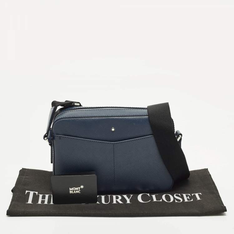 Pre Owned Montblanc Top Zip Sartorial Navy Blue Leather Messenger Bag