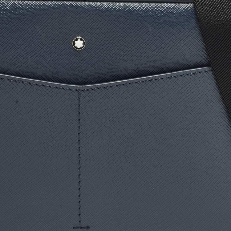 Pre Owned Montblanc Top Zip Sartorial Navy Blue Leather Messenger Bag