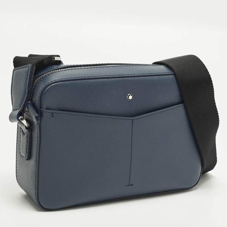 Pre Owned Montblanc Top Zip Sartorial Navy Blue Leather Messenger Bag