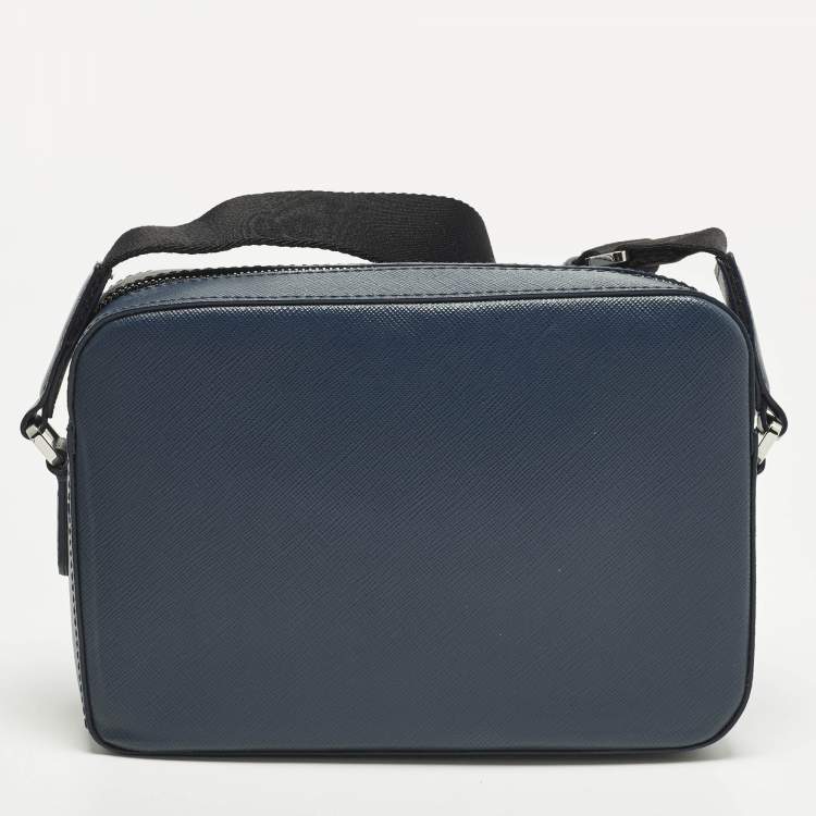 Pre Owned Montblanc Top Zip Sartorial Navy Blue Leather Messenger Bag