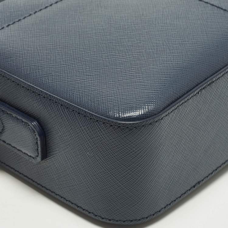 Pre Owned Montblanc Top Zip Sartorial Navy Blue Leather Messenger Bag