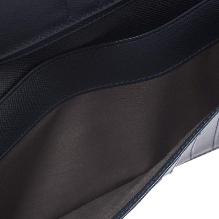 Pre Owned Montblanc Navy Blue Leather and Canvas Signature 14 CC Continental Wallet
