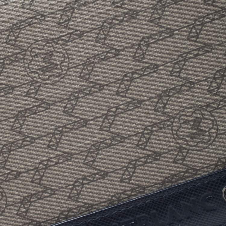 Pre Owned Montblanc Navy Blue Leather and Canvas Signature 14 CC Continental Wallet