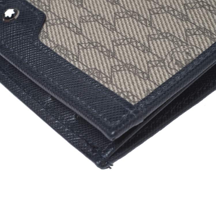 Pre Owned Montblanc Navy Blue Leather and Canvas Signature 14 CC Continental Wallet