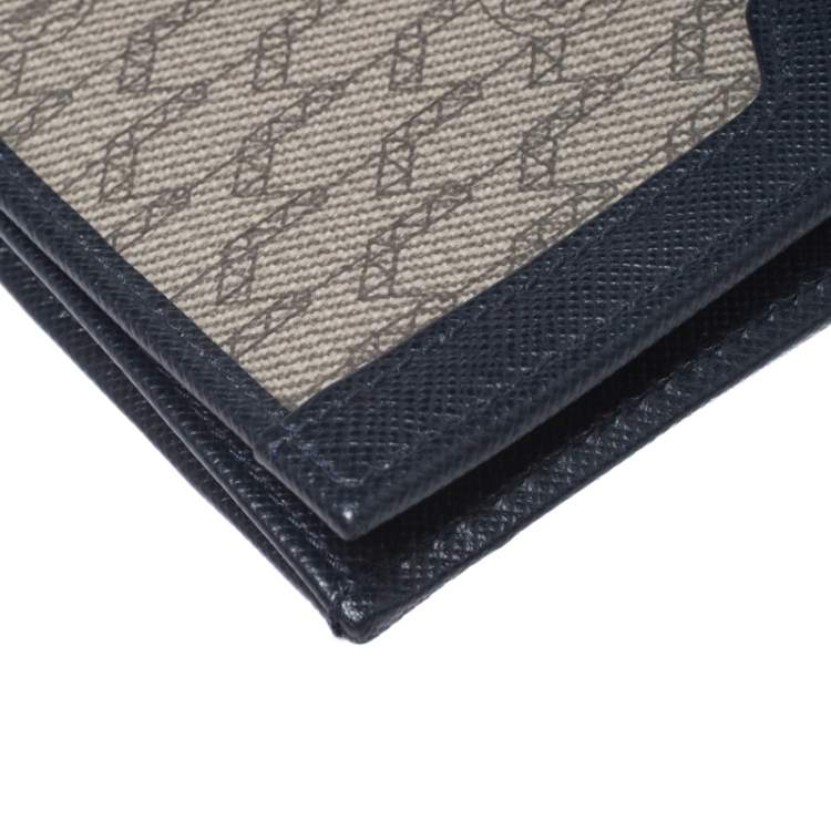 Pre Owned Montblanc Navy Blue Leather and Canvas Signature 14 CC Continental Wallet