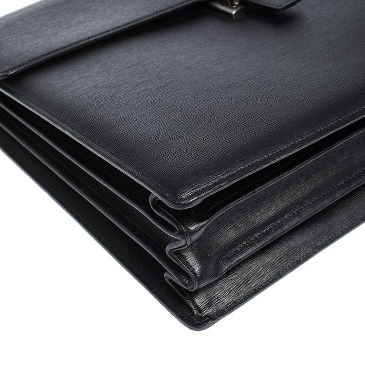 Pre Owned Montblanc Black Leather Westside Double Gusset Briefcase