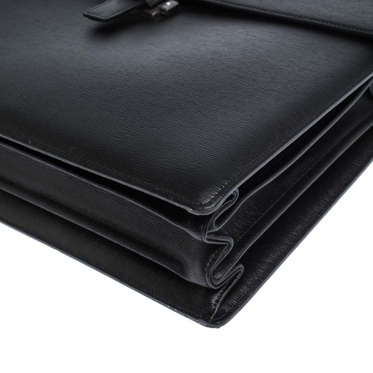Pre Owned Montblanc Black Leather Westside Double Gusset Briefcase