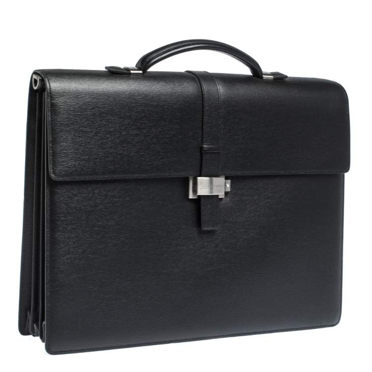 Pre Owned Montblanc Black Leather Westside Double Gusset Briefcase