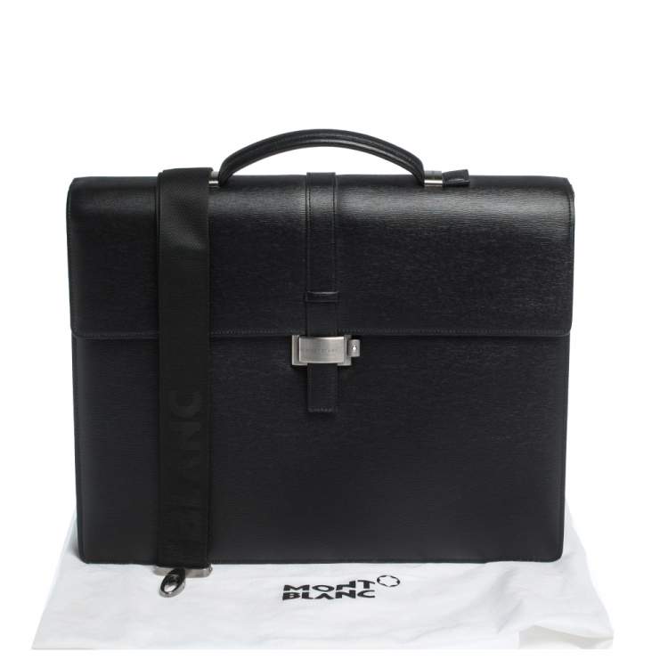 Pre Owned Montblanc Black Leather Westside Double Gusset Briefcase