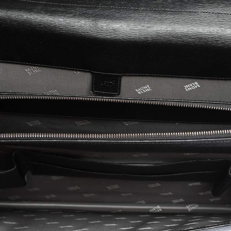Pre Owned Montblanc Black Leather Westside Double Gusset Briefcase