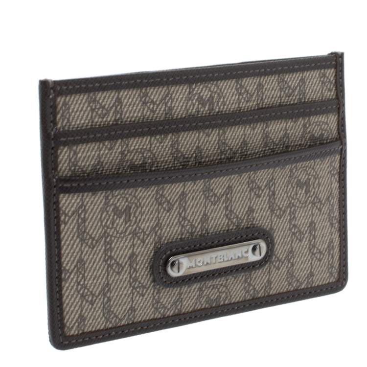 Pre Owned Montblanc Beige/Brown Signature Coated Canvas Card Holder 4CC