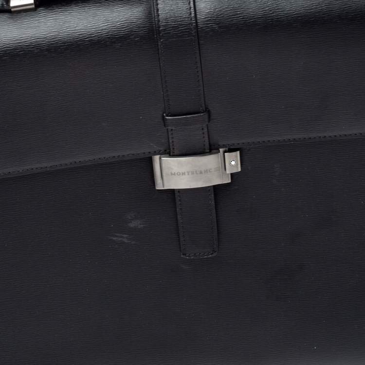 Pre Owned Montblanc Black Textured Leather Westside Double Gusset Briefcase