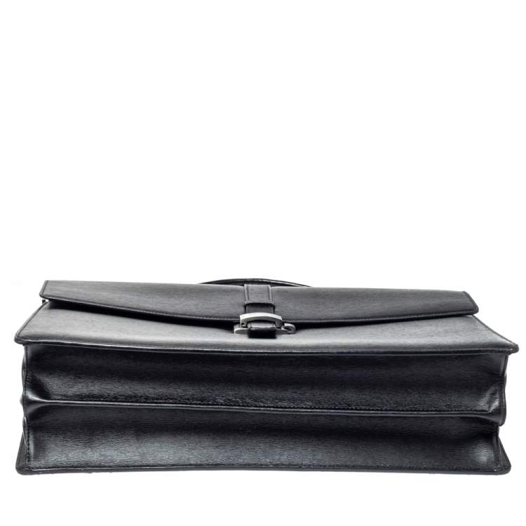 Pre Owned Montblanc Black Textured Leather Westside Double Gusset Briefcase