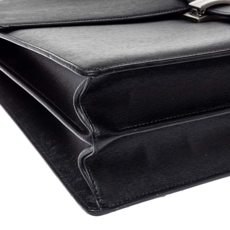 Pre Owned Montblanc Black Textured Leather Westside Double Gusset Briefcase