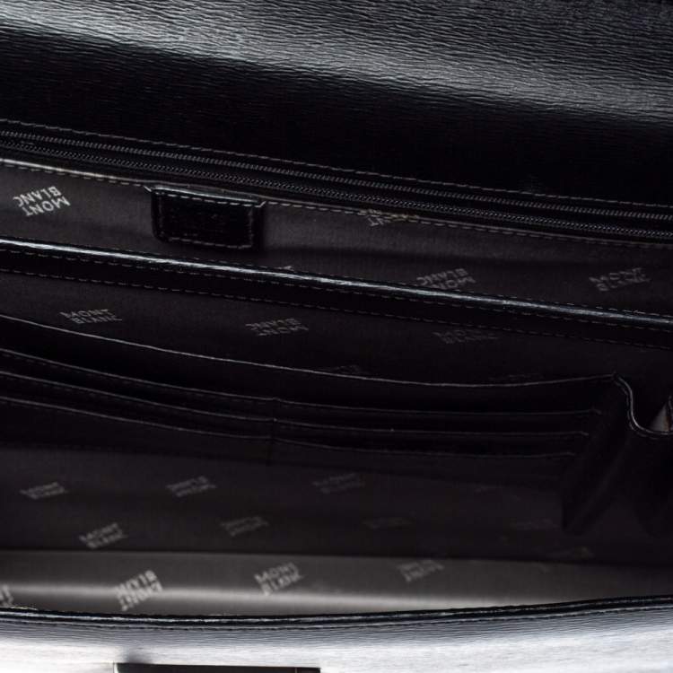 Pre Owned Montblanc Black Textured Leather Westside Double Gusset Briefcase