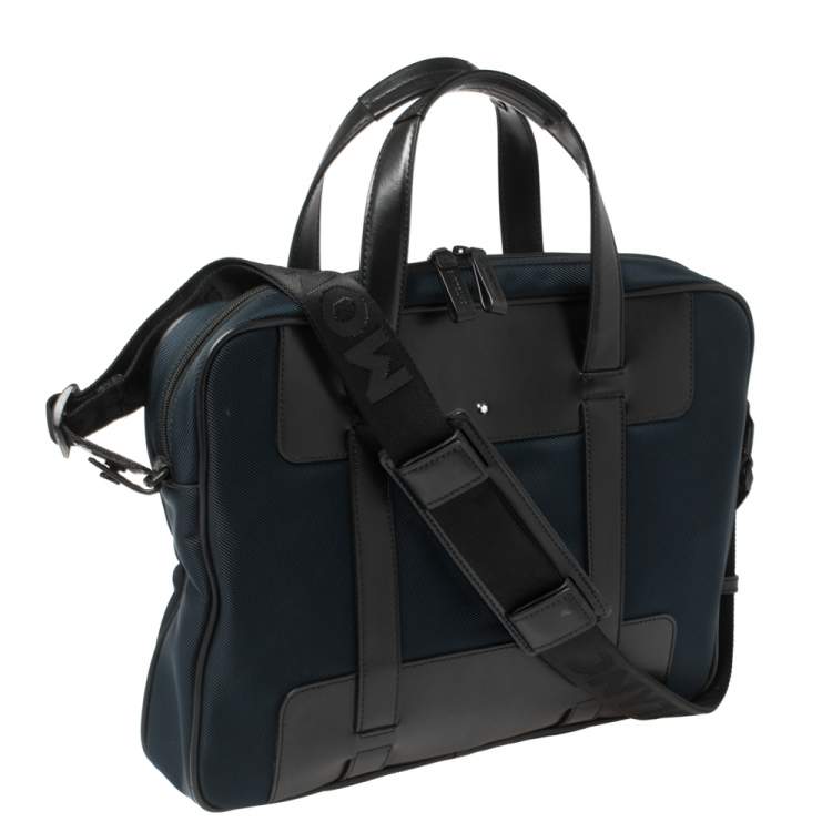 Pre Owned Montblanc Blue/Black Nylon and Leather Nightflight Document Case