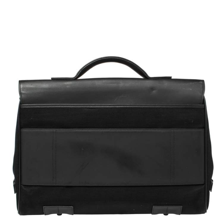 Pre Owned Montblanc Black Fabric and Leather Double Gusset Nightflight Briefcase