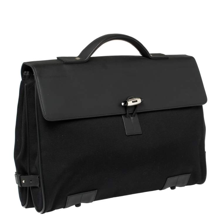 Pre Owned Montblanc Black Fabric and Leather Double Gusset Nightflight Briefcase