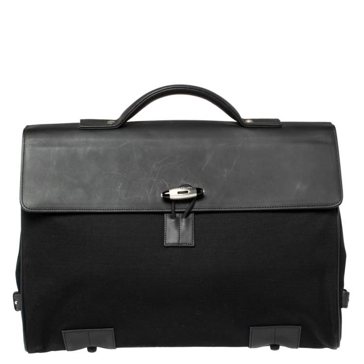Pre Owned Montblanc Black Fabric and Leather Double Gusset Nightflight Briefcase