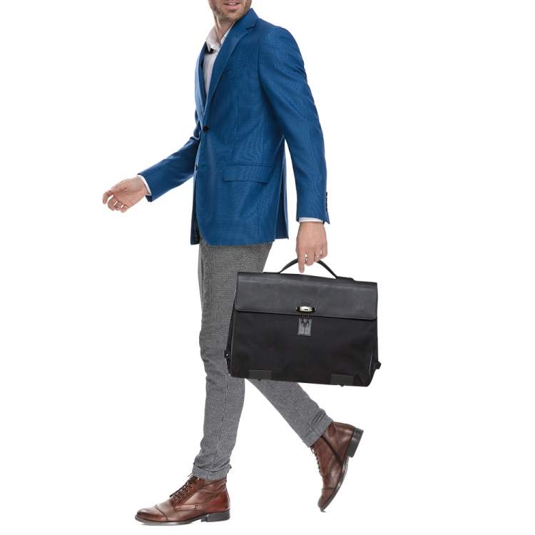 Pre Owned Montblanc Black Fabric and Leather Double Gusset Nightflight Briefcase