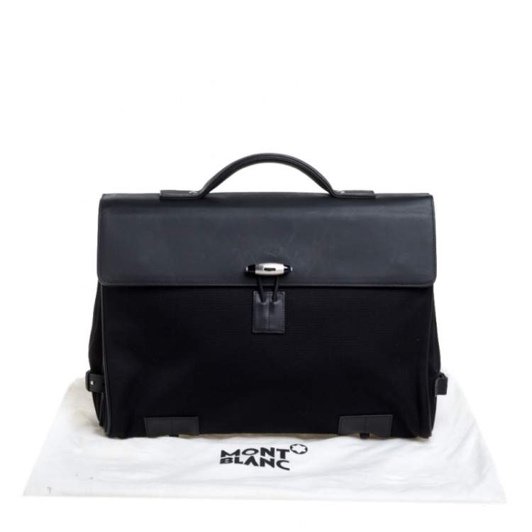 Pre Owned Montblanc Black Fabric and Leather Double Gusset Nightflight Briefcase