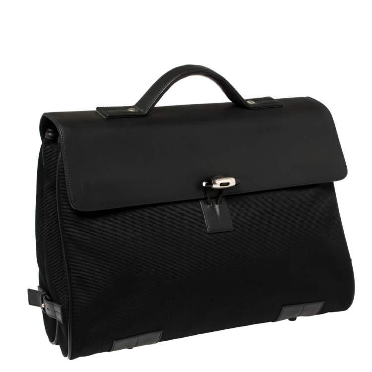 Pre Owned Montblanc Black Fabric and Leather Double Gusset Nightflight Briefcase