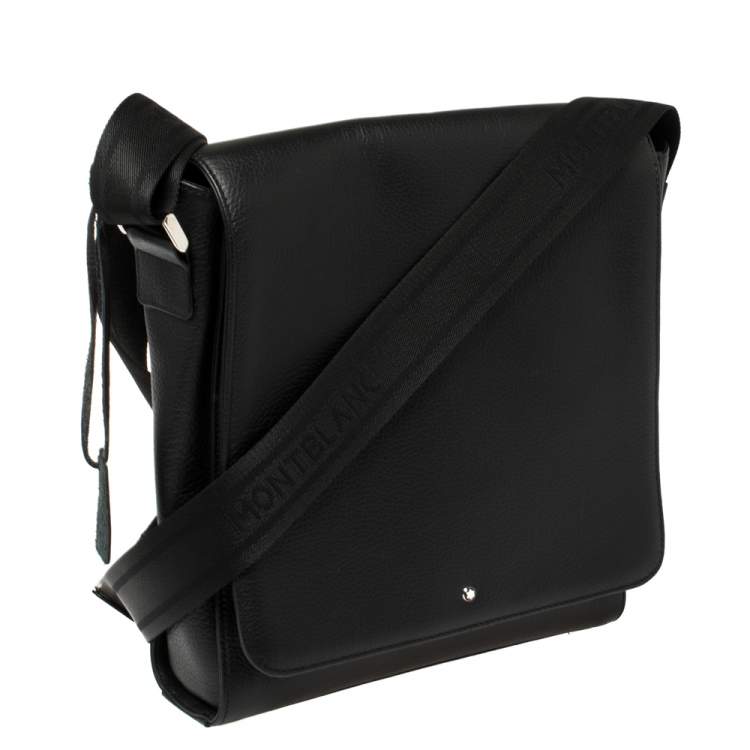 Pre Owned Montblanc Black Leather Meisterstuck North South Messenger Bag