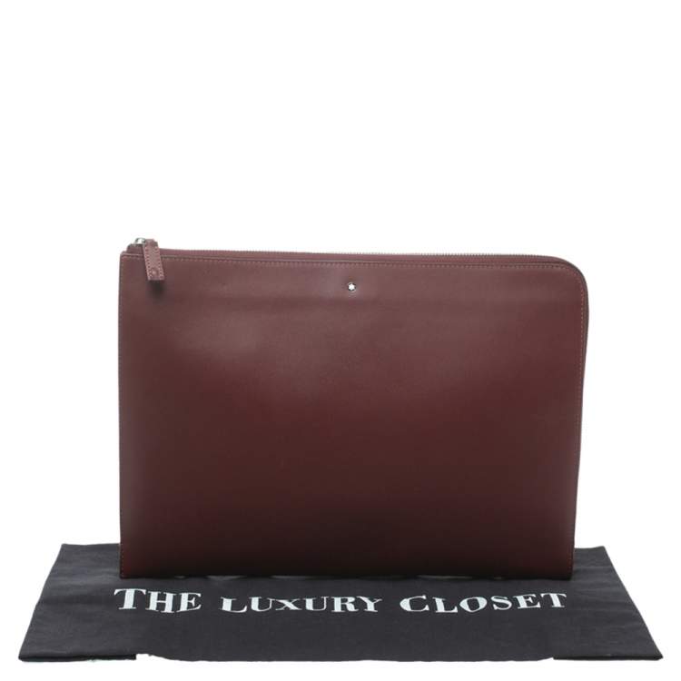 Pre Owned Montblanc Maroon Leather Meisterstuck Zip Portfolio
