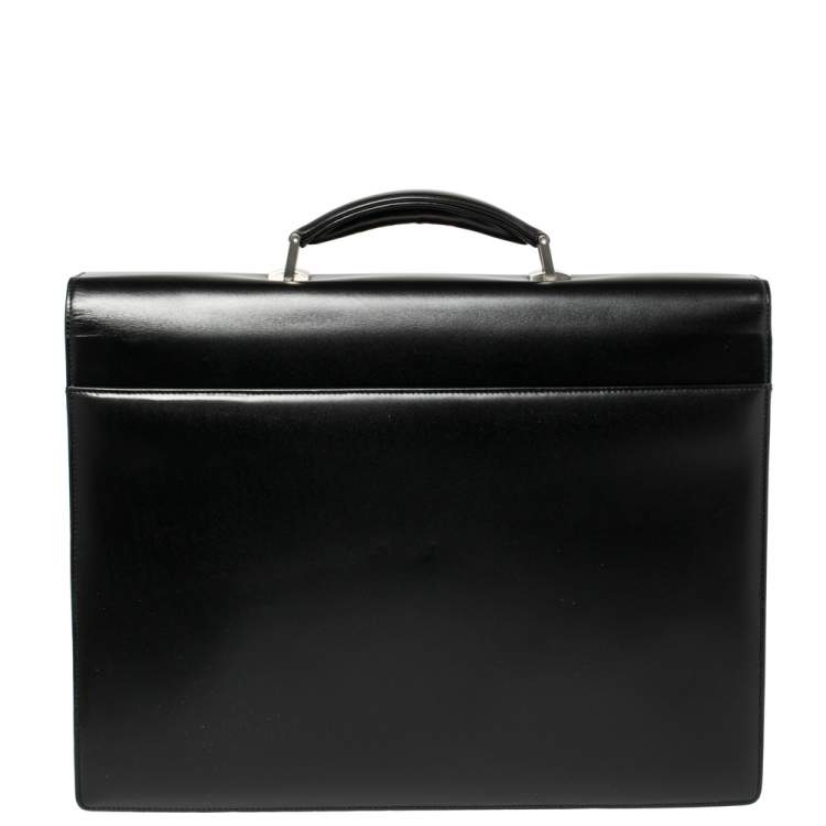 Pre Owned Montblanc Black Leather Meisterstuck Triple Gusset Briefcase