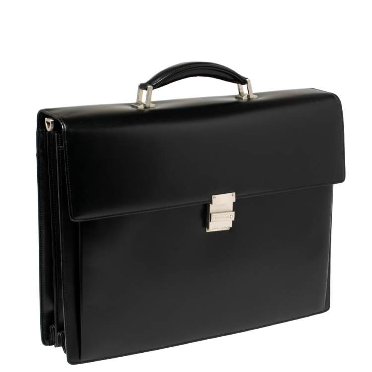 Pre Owned Montblanc Black Leather Meisterstuck Triple Gusset Briefcase