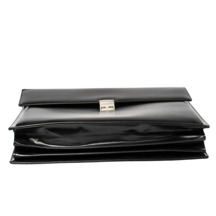 Pre Owned Montblanc Black Leather Meisterstuck Triple Gusset Briefcase