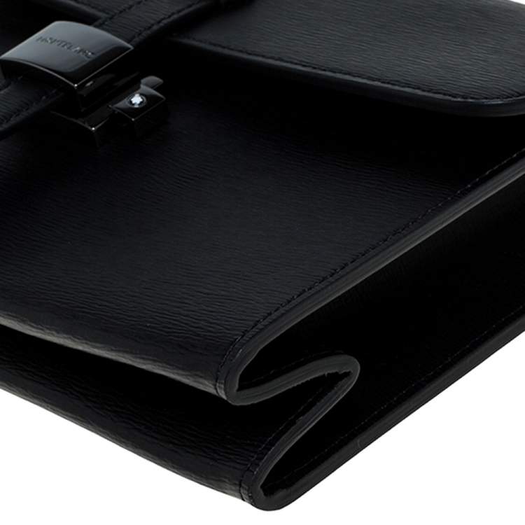 Pre Owned Montblanc Black Leather Westside Flap Wristlet Clutch