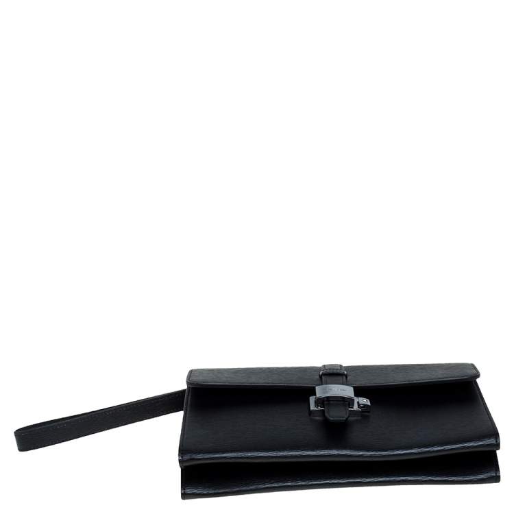 Pre Owned Montblanc Black Leather Westside Flap Wristlet Clutch